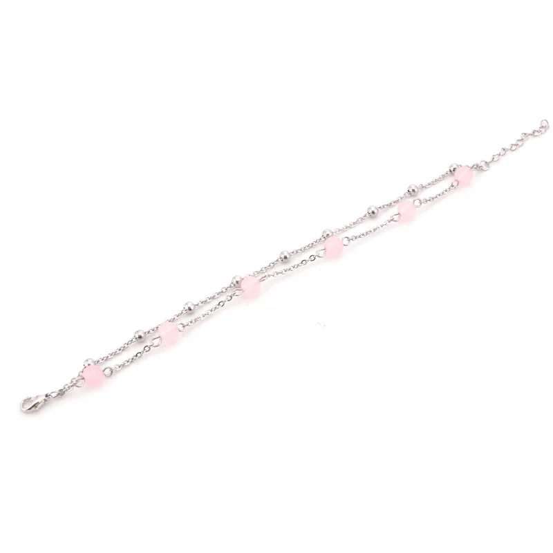 Double-Layer European American Titanium Steel Bracelet Popular Rose Quartz Fashion Chain Link Stylish Stainless Steel Bracelet