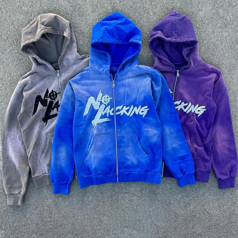 Custom Vintage Distressed ACID Washed Embroidery Logo Hoodie Streetwear Sun Faded Cotton French Terry Zip Hoodie for Winter