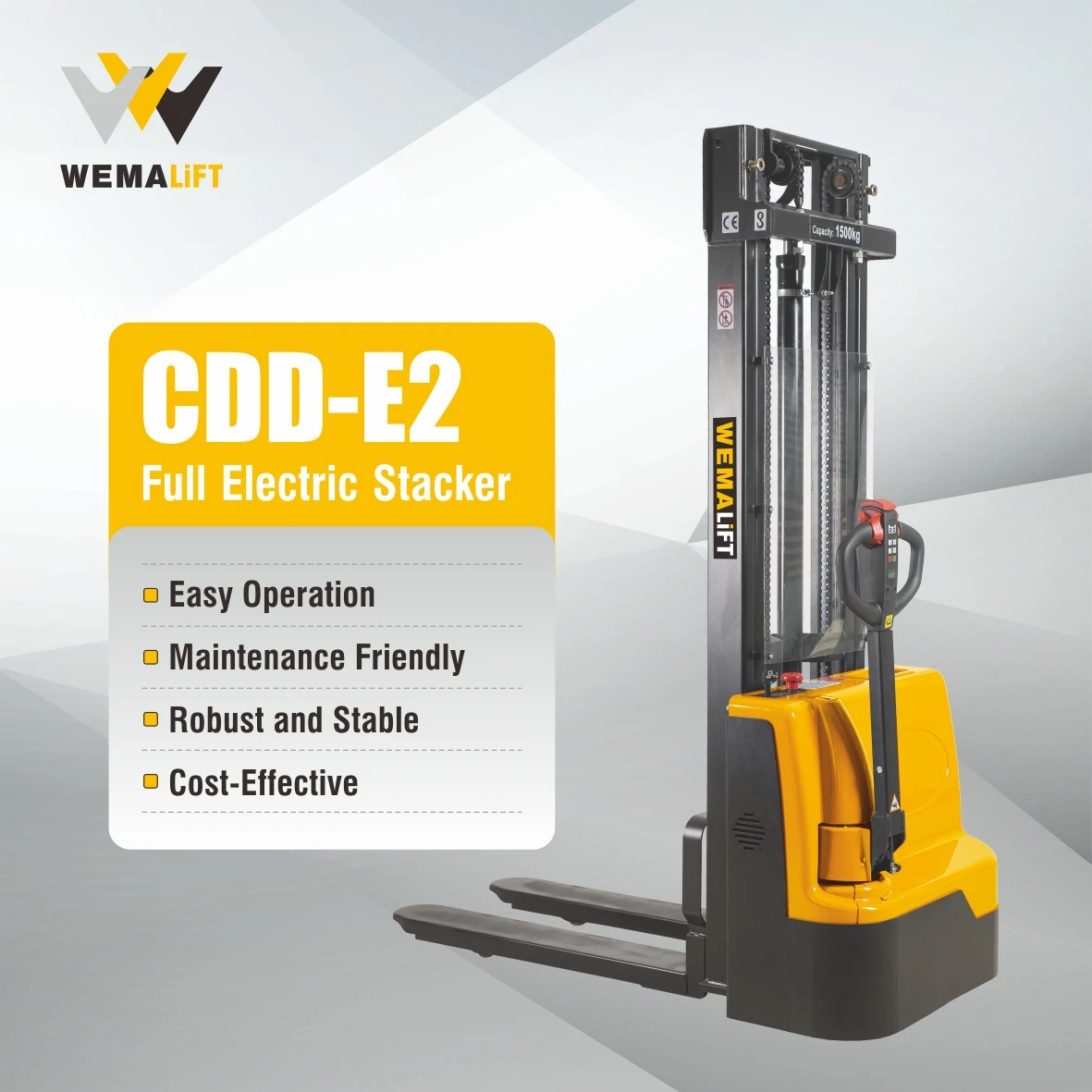 CDDE 1500kg economic battery electric lift stacker 3000mm lift forklift