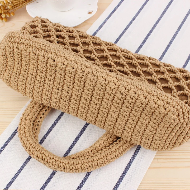 Wholesale Custom Latest Handmade Knitting Crochet Handbag Women Designer Cotton Rope Knitted Handbag Textured Crochet Tote Bag