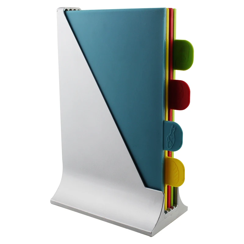 New Style 4 Pcs Plastic Color Coded Indexed Cutting Chopping Board Set With Holder Non Slip
