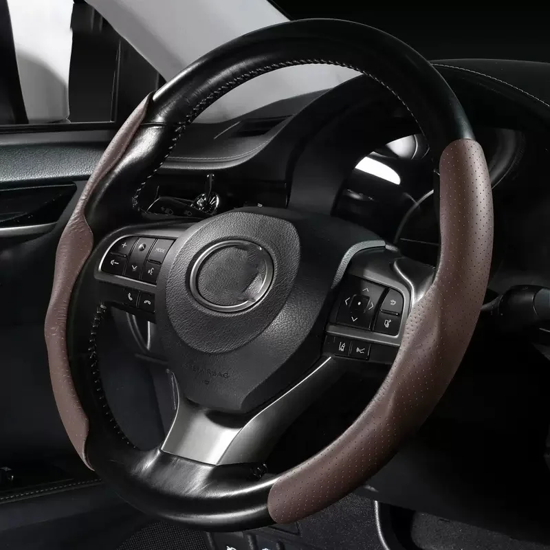 Модный Универсальный кожаный чехол на руль из углеродного волокна и микрофибры, натуральная наппа, ПУ, Ручное шитье, аксессуары для интерьера автомобиля, новинка