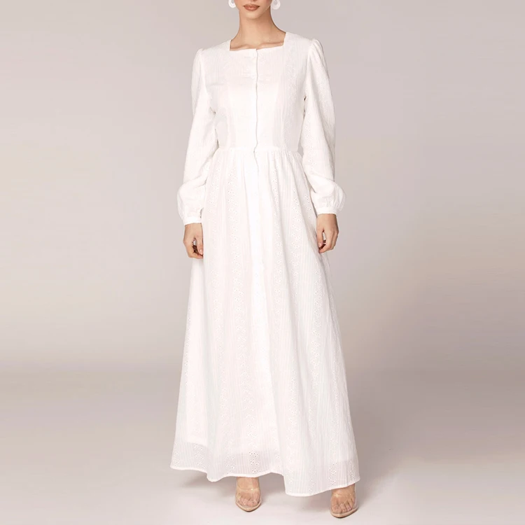 Custom Fashion clothing Cotton Button Front long sleeve women casual Maxi Dress