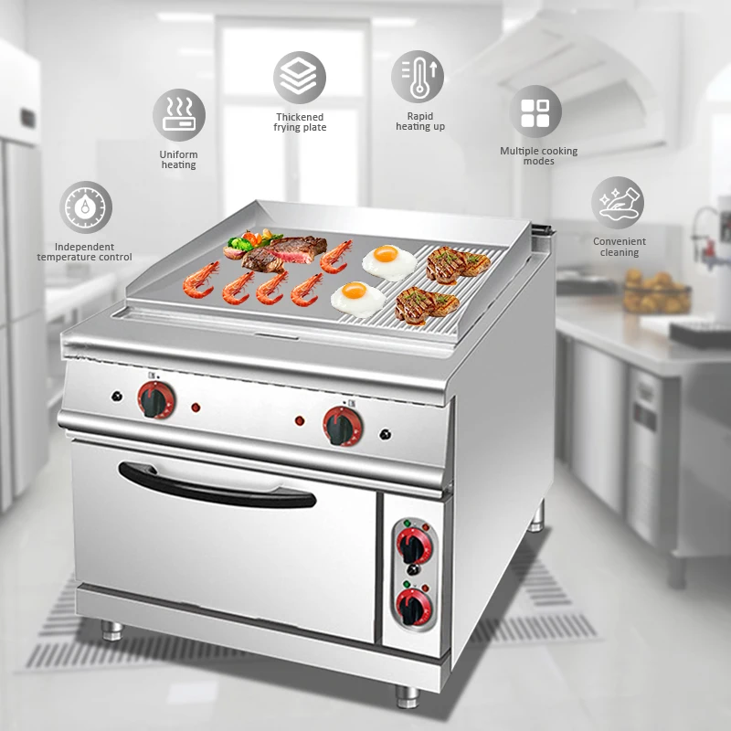 Commercial Luxury Restaurant Equipment Stainless Steel Flat Plate Gas Griddle with Electric Combination Oven for Hotels