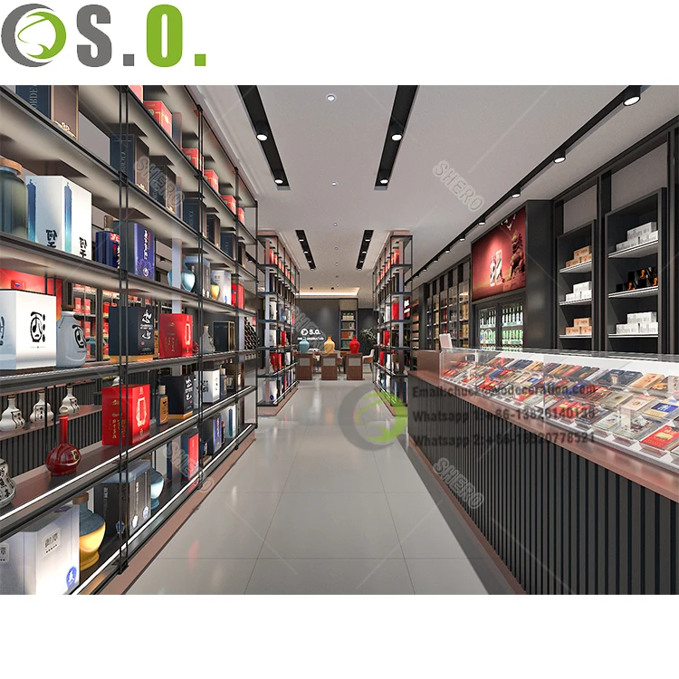 Customized Retail Tobacco Shop Display Showcase Smoke Shop Display Counter Cigarette Store Cigarette Store Interior Design