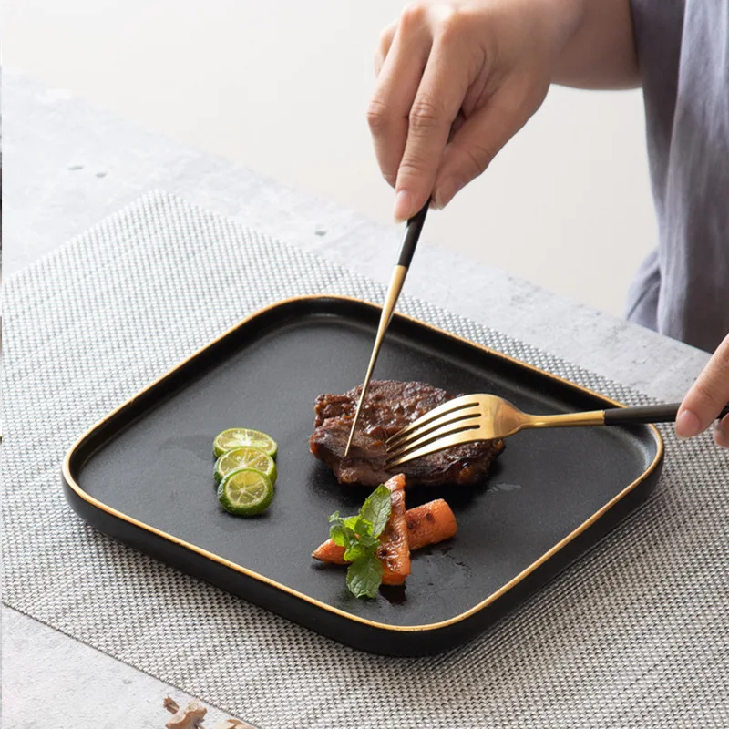 Black Hot square  Ceramic Plate Set Luxury Ceramic Plates Sets Dinnerware