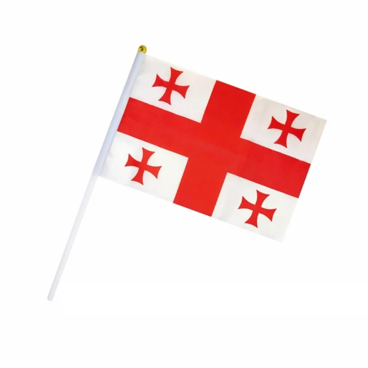 100% Polyester Promotional Custom Georgia Mini Stick Flag Hand Held Waving Flags All Countries