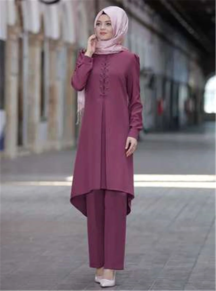 dubai abaya turkish 2 pcs set muslim dress long pants women moroccan kaftan islam elbise islamic clothing