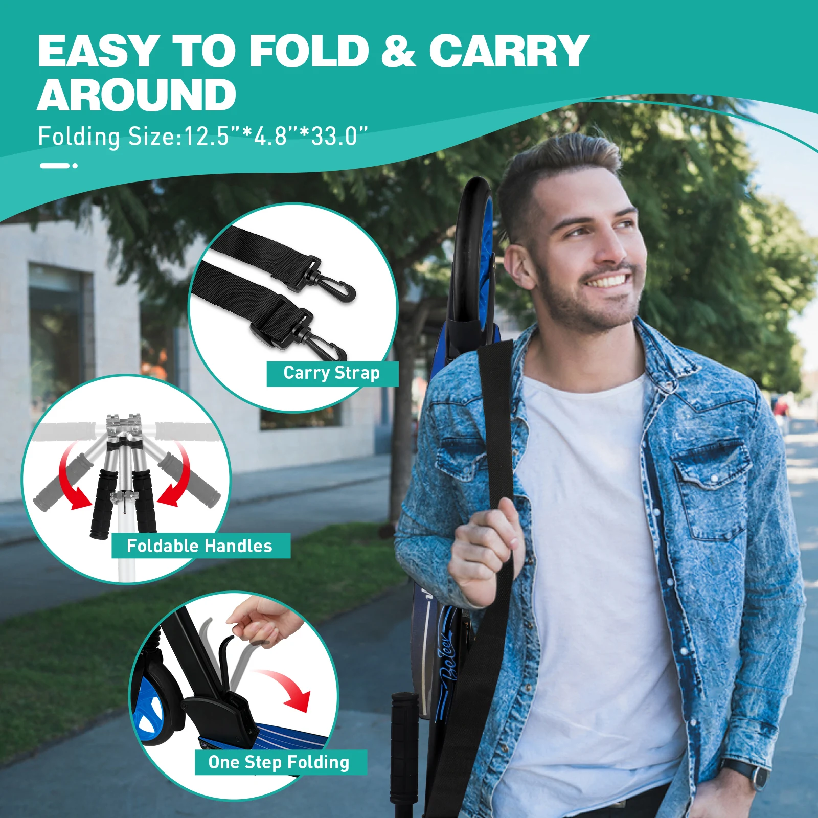 200mm Big PU Wheels kick scooter Foldable Foot Kick Scooter for Adult