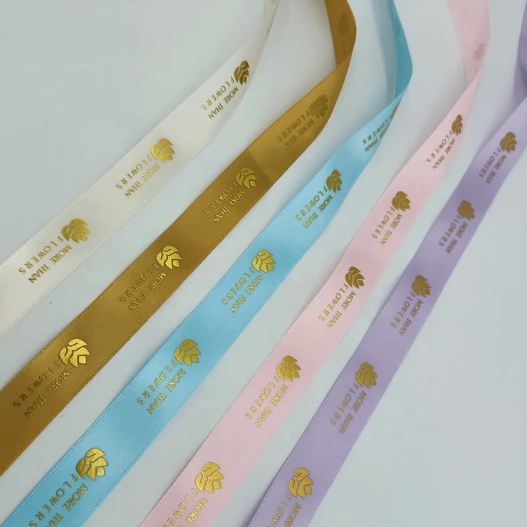 Factory custom ECO friendly gold foil printed silk gross grain grosgrain ribbon gift ribbon with logo brand