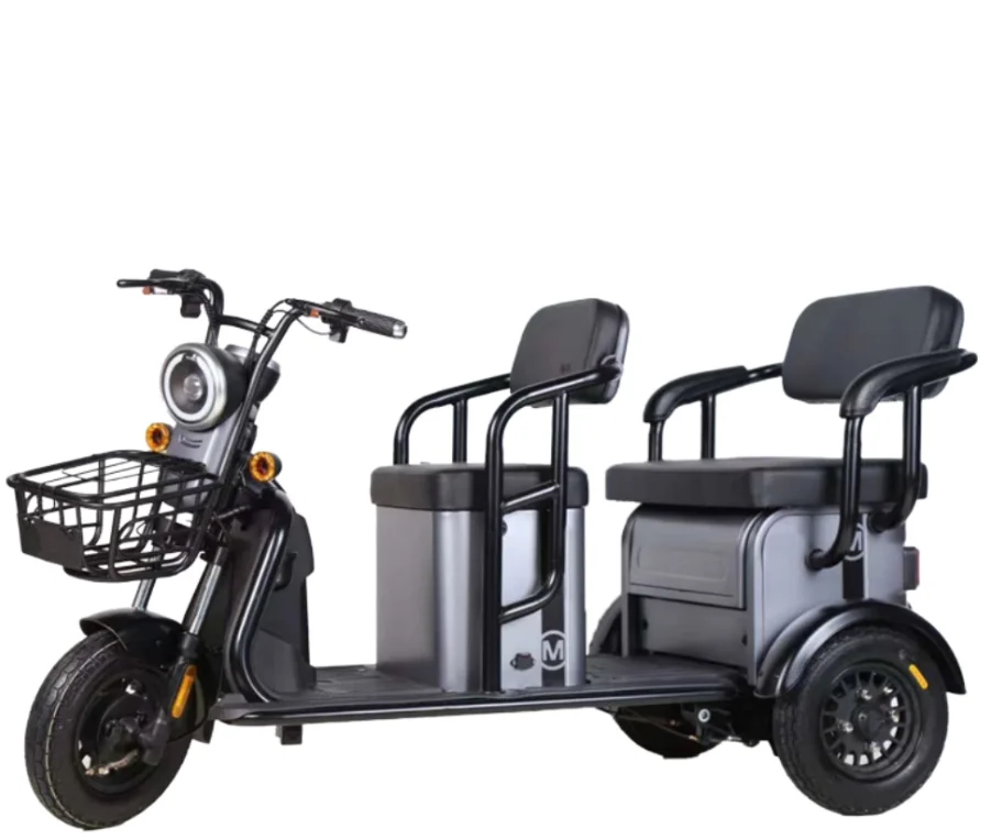 Luxury factory supply foldable electric tricycle for 2-3 people with big carrying basket