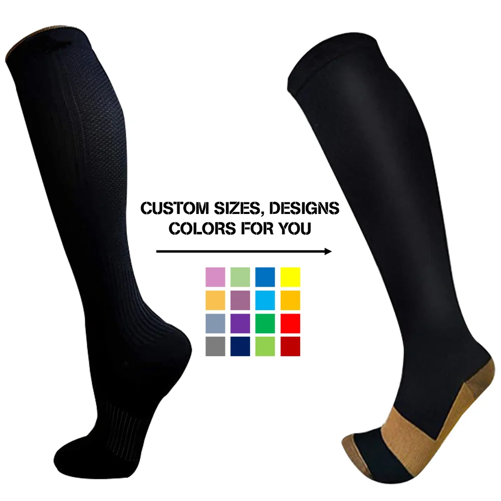 Custom logo knee high sport equestrian compression socks copper compression socks 20-30 mmhg custom