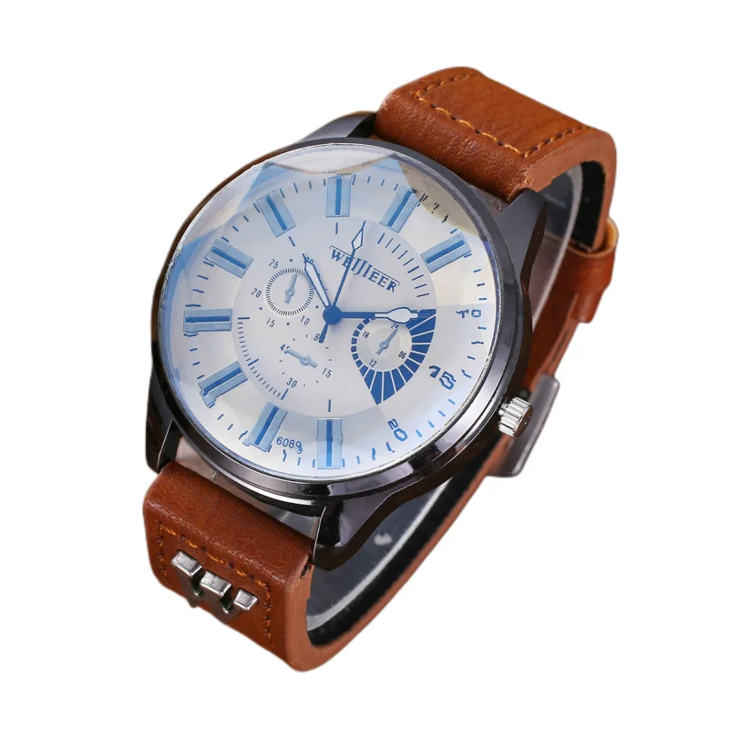 Fashion Business Formal Casual Large Dial Belt Quartz Watch with Bracelet Set 3pcs/set