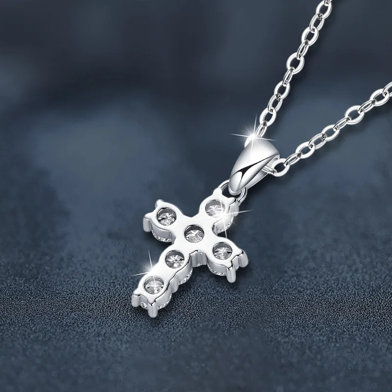 Custom Pure 925 Sterling Silver Christian Jesus Link Chain VVS Moissanite Diamond Cross Pendant Necklace For Women With Gra