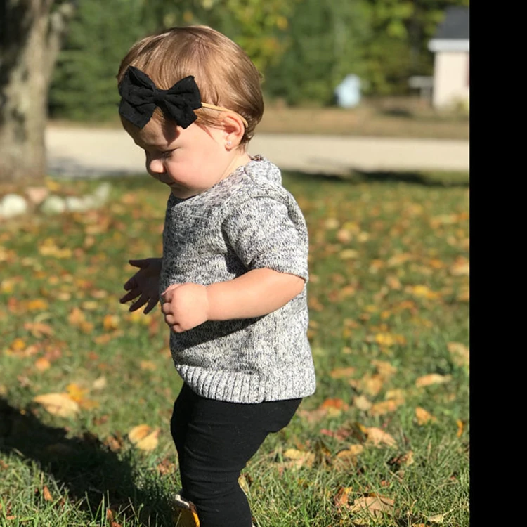 3.5 inch Shabby Cotton Fabric Hair bow With Headbands Soft Nylon Hairbands Hair bands Accessories for Children Baby Girls