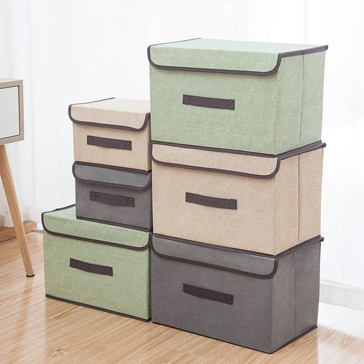 Modern Nonwoven Fabric Storage Organizer Flip-Top Lid and Handle Foldable Stackable Closet for Clothing Organization