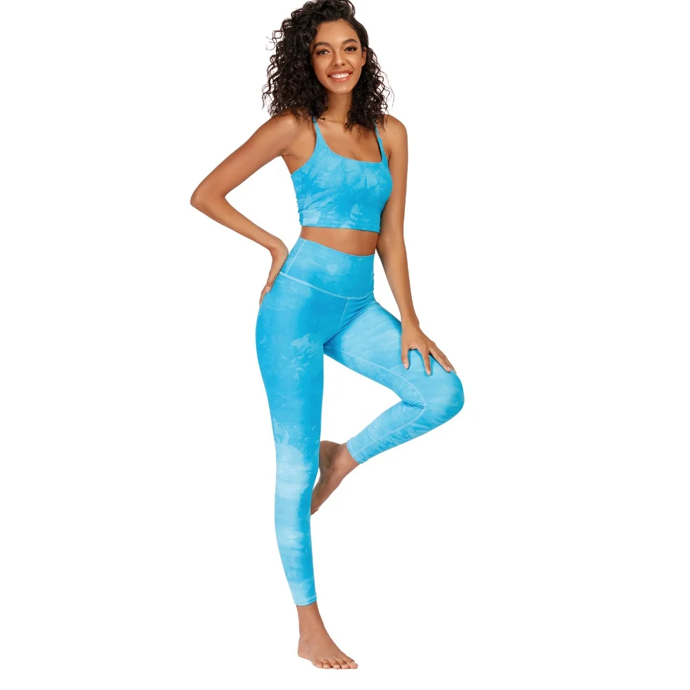 Women New Design Tie Dye Workout Sets 2 Piece Scrunch Butt Yoga Pants Sets Gym Clothes Printed Yoga Set Fitness Yoga Wear