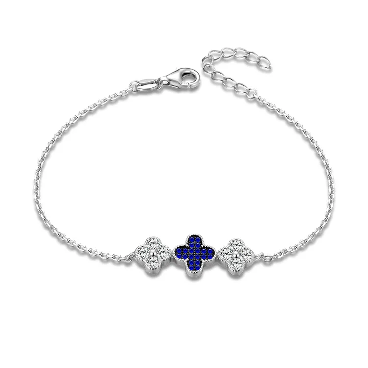 Customizable Four Leaf Clover Bracelet 925 Sterling Silver Cubic Zirconia Macrame Clover Bracelets