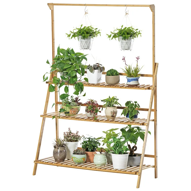 Great quality 3 Tier shelf Bamboo Ladder wooden plant stand for indoor outdoor garden flower pots