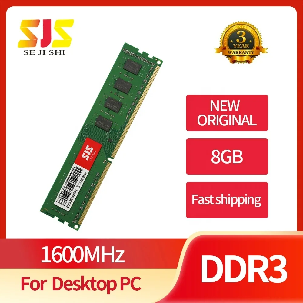 SJS New DDR 3 1600MHz 8G Dimm PC Gaming Desktop Computer 8 GB Memory Memorias RAM DDR3 8GB