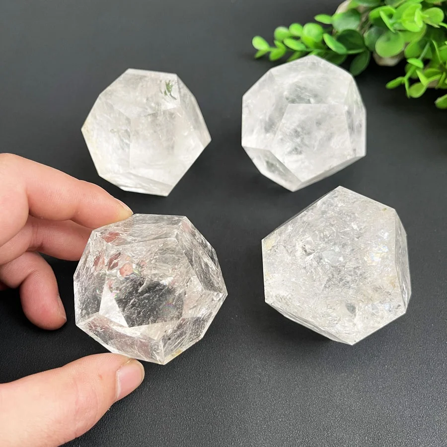 Semi-precious Stone Crafts 5cm Customized Natural Clear Crystal Quartz Dodecahedron for Gift