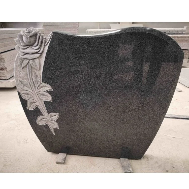 Chinese Cheap dark Grey material  Funeral G654 Flower Carving Tombstone Headstones and Monuments