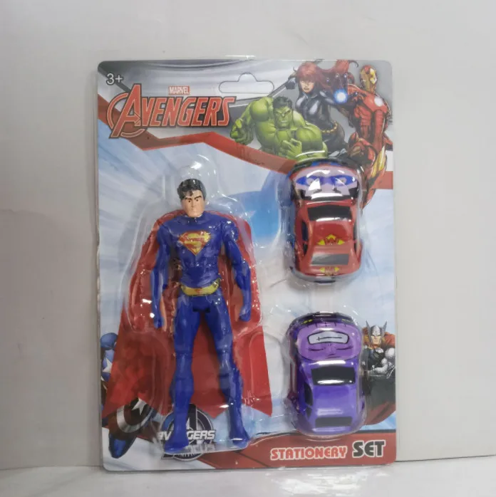 Cartoon doll and 2 cars set toy moving joints kindergarten children gifts