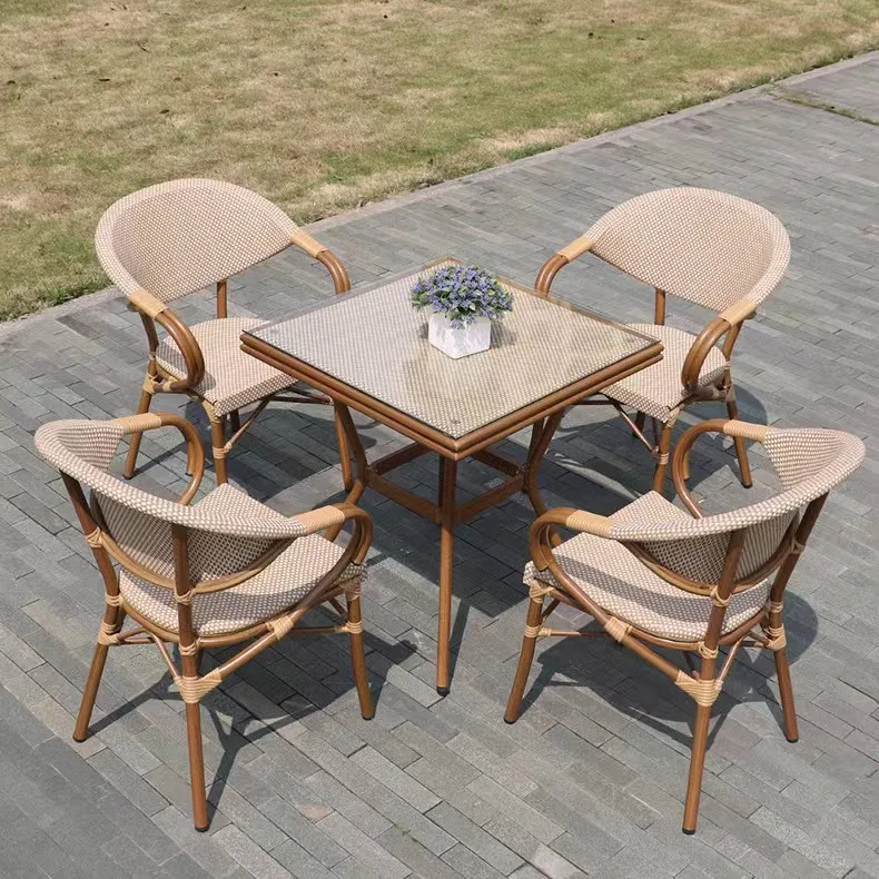 Hot Sale garden furniture outdoor rattan bamboo dining chair outdoor cafe set restaurant sets