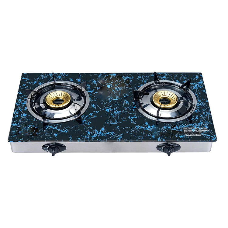 Лучшая газовая плита для домашнего использования, новая синяя газовая плита из закаленного стекла, 2 горелки