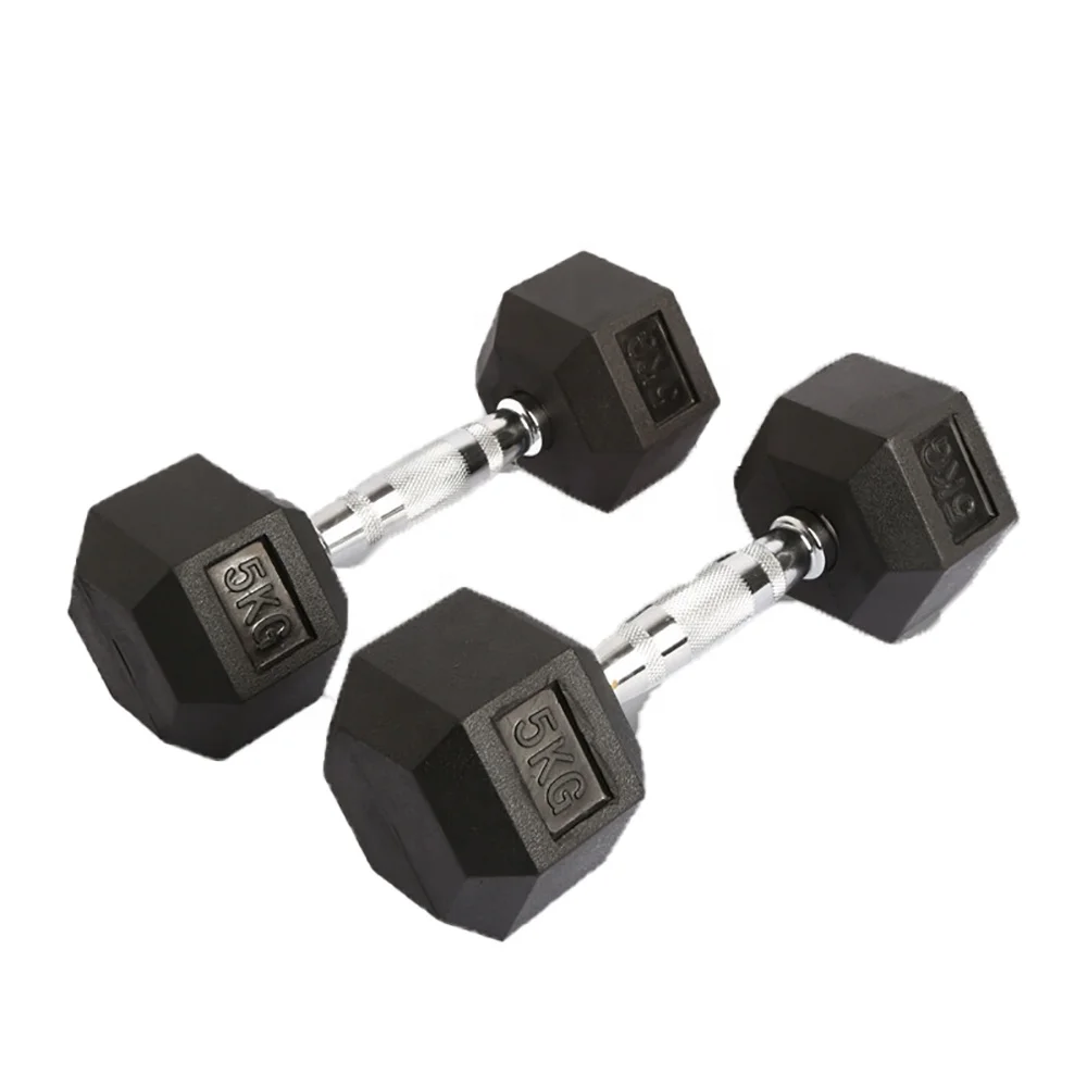 
In stock ready to ship fixed black free weights fitness hexagonal rubber dumbbell for sale for exercise 