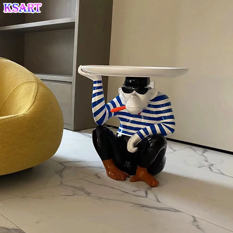 Cartoon monkey resin colorful orangutan sculpture Custom personality cigar monkey wear hats animal statue home decor