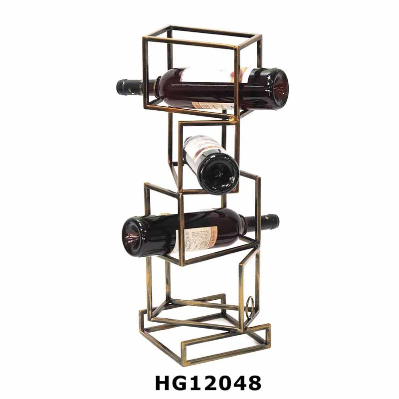 2022 Popular Hot Selling Vintage Decorative Square Shape Metal Decoration Wine Bottle Holder Geometric Wine Rack