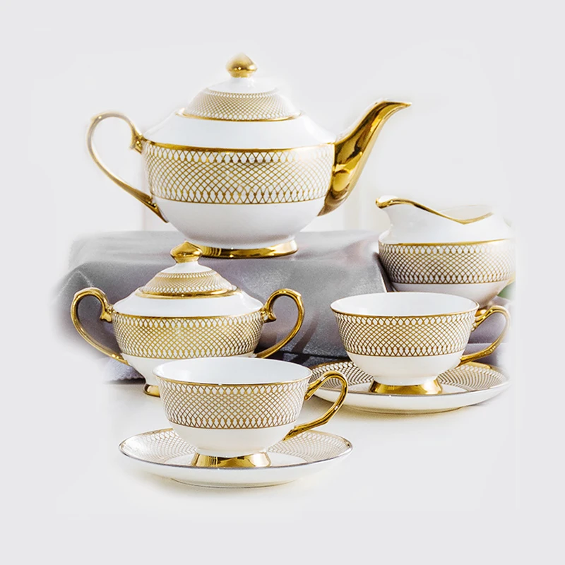 Hand Painted Gold Rim Texture Ceramic Coffee Cups Water Pot Milk Jug for Afternoon Tea Royal Luxury Coffee Tea Sets