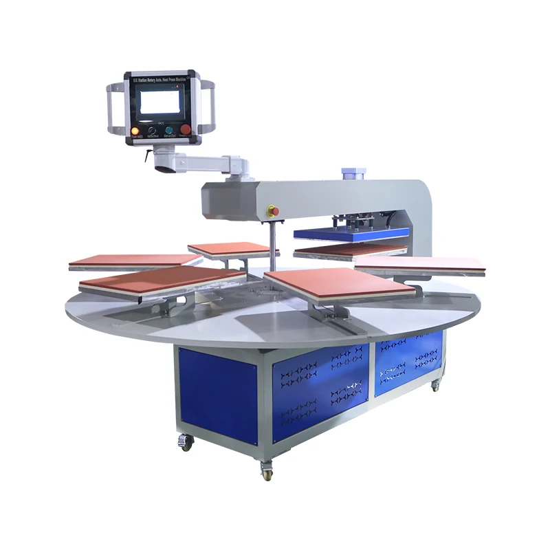 Fully automatic pneumatic robotic 6 station heat press printing plate roller hot transfer for Garment