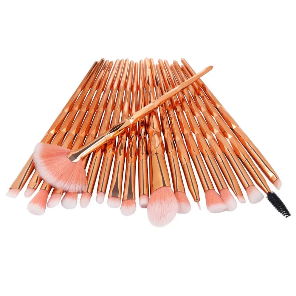 20PCS High Quality Rose Gold Cosmetic Makeup Brushes Professional Make Up Diamond Eyeshadow Brush Set Eyelash Brush Low MOQ