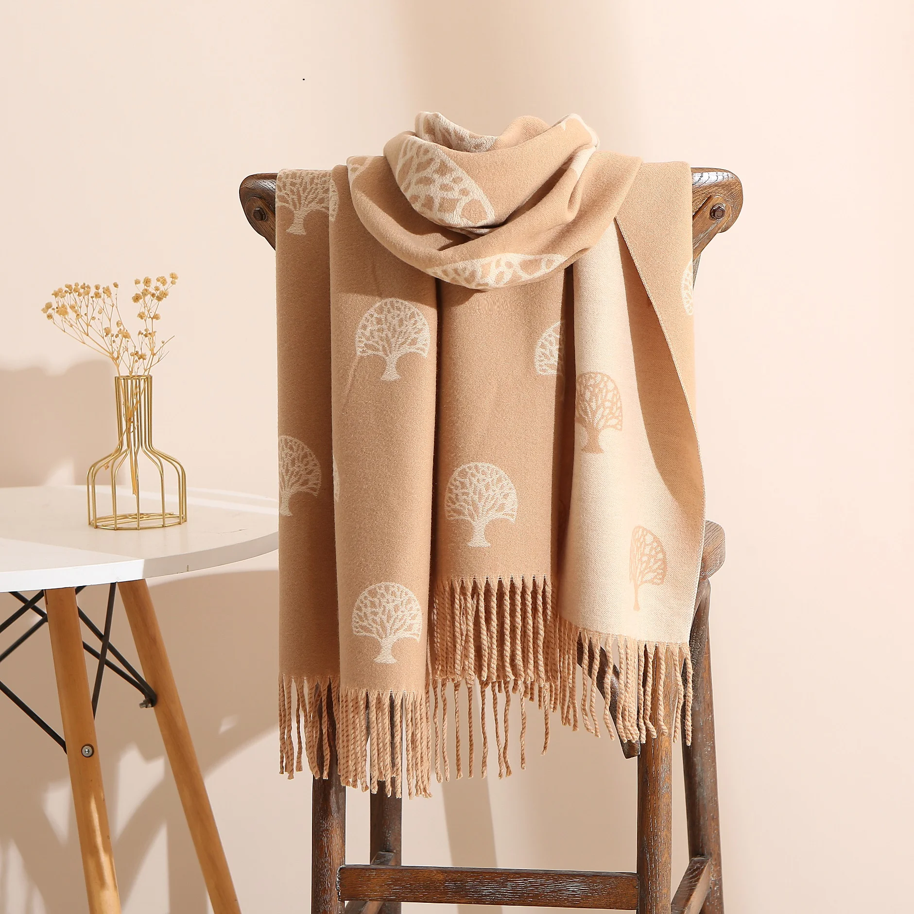 Double-Sided Fashion Winter Wear Soft Large Shawl Pashmina Scarf for Women Stylish Thick Warm Cashmere Wraps Scarves
