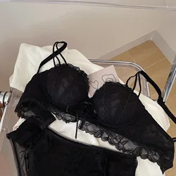 Half cup strapless sexy lace without steel ring comfortable small chest gathering bra set