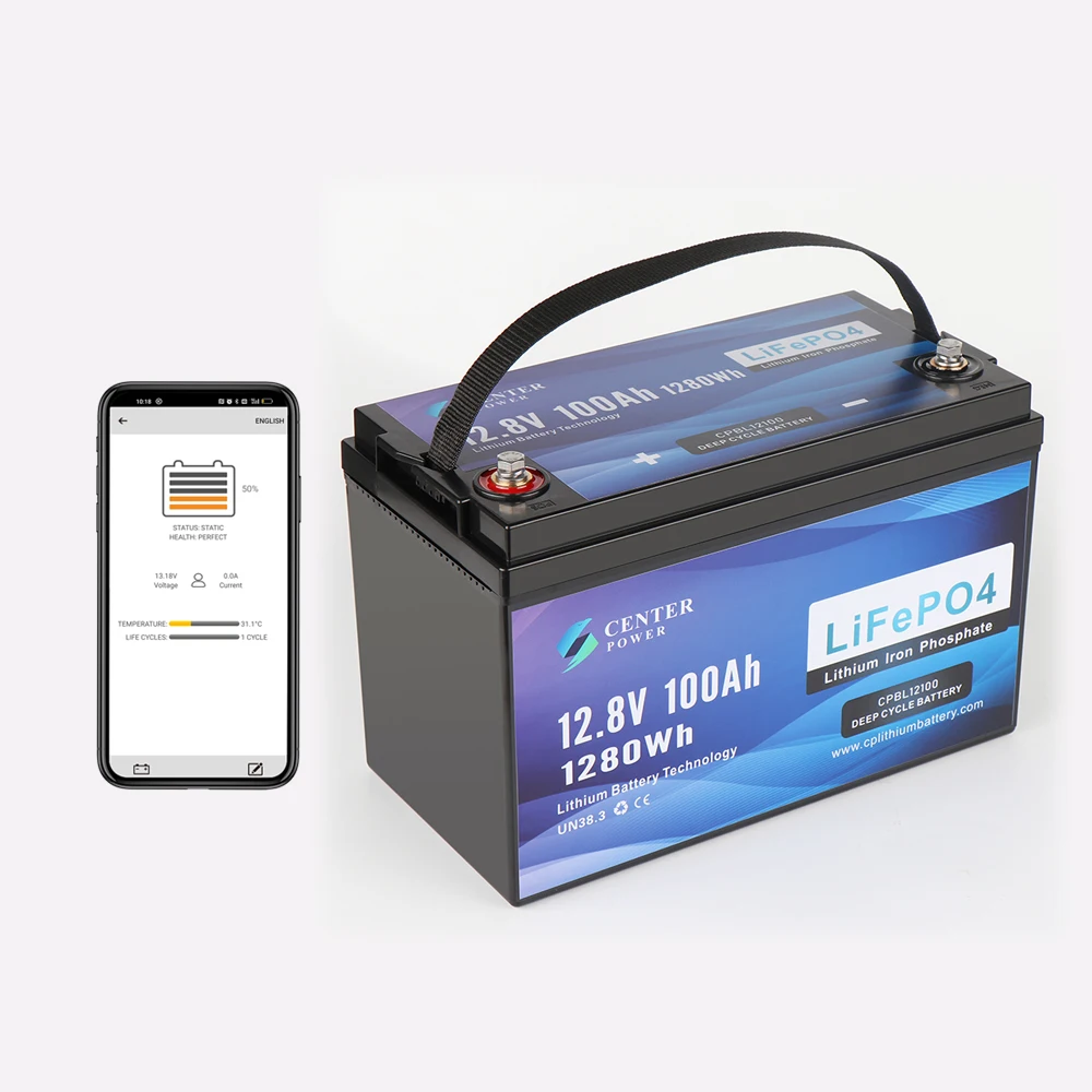 Center power Energy-efficient design  lifepo4 battery 12v 100ah with bluetooth 5 years warranty lifepo4 battery 12v 100ah price