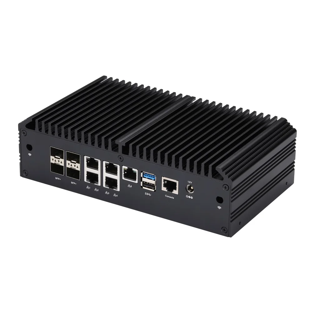 Mini PC Q20342G9-S10 Atom C3808 Processor 12 Cores 2.0 GHz 4x 10G SFP+, 5x Intel i226V 2.5G LAN Ports RS232 Soft Router Firewall