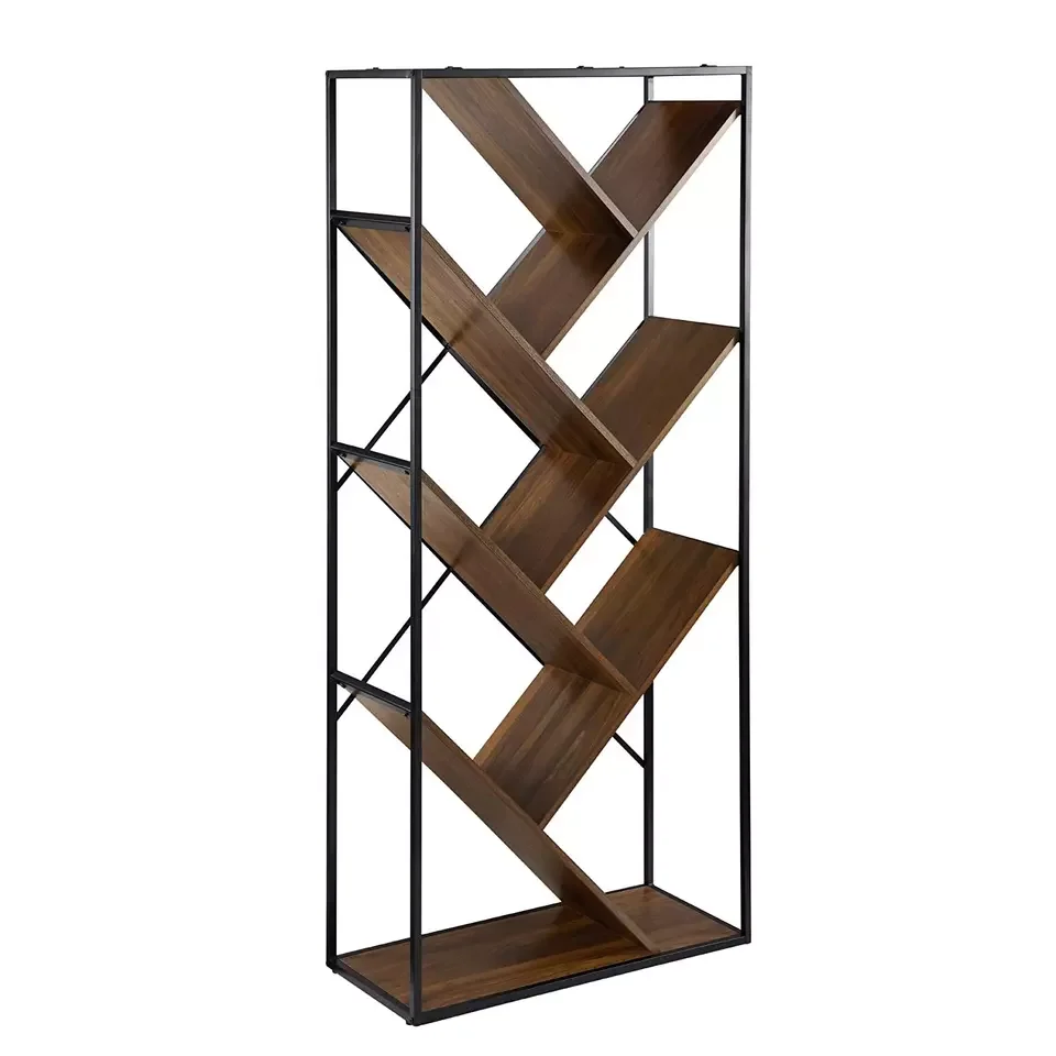 Living Room Furniture Industrial Metal Iron Storage Racks Bookcases wooden Shelves modern floor bookcase