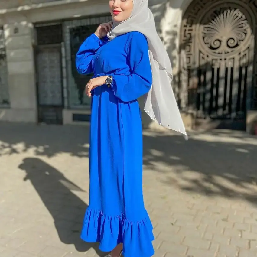 New Model Fabric Elegant Jilbab Turkish Women Muslim Dresses Islamic Clothing Blue Abaya Dubia Robe Ethnic Clothing Kaftans