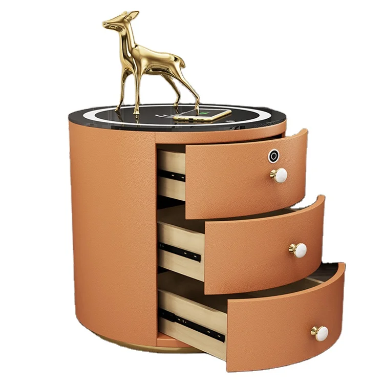 Wireless charging smart lamp modern light luxury multifunctional luxury bedside table with lock fingerprint lock BT speaker