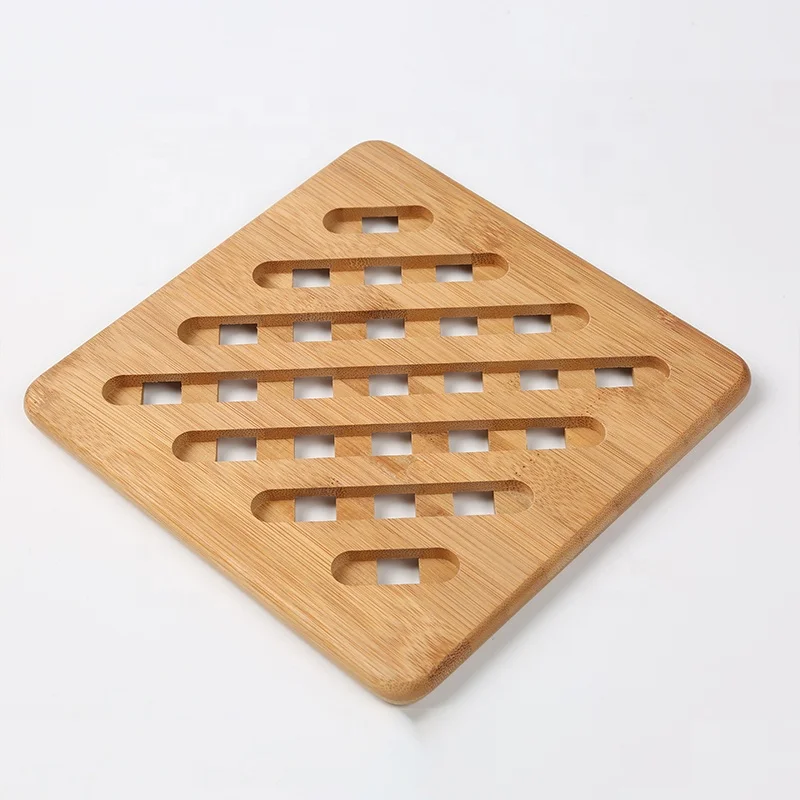 Square Large Solid Bamboo Wood Kitchen Cup Coaster Trivet with Non-Slip Pads Heat Resistant Bowl Hot Pot Mat Teapot Holder