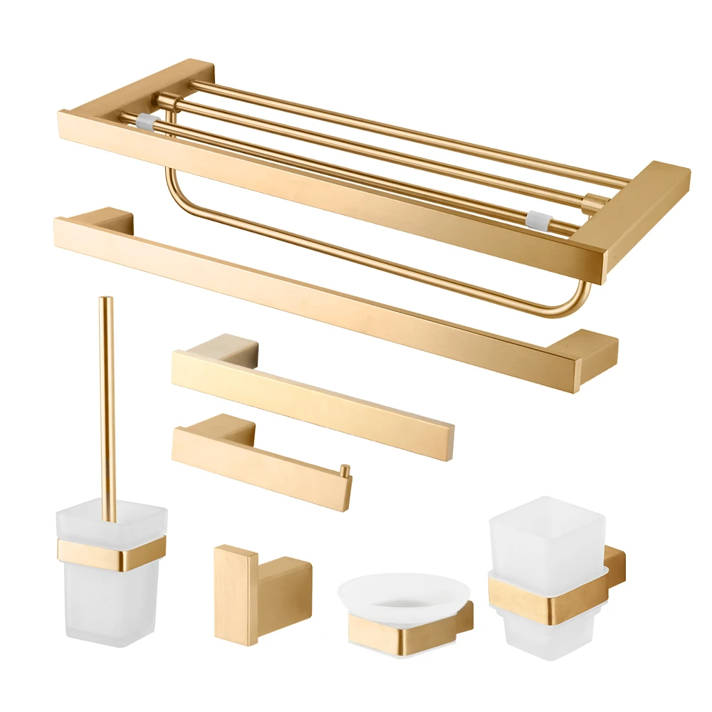 JIENI  Bathroom Wall Mounted Brushed Gold Toilet Brush/Paper Holder Hanger Accessories