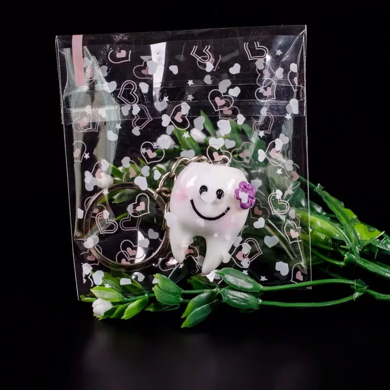 Cartoon design ceramic tooth shape pendant keychain dental clinics promotion gifts