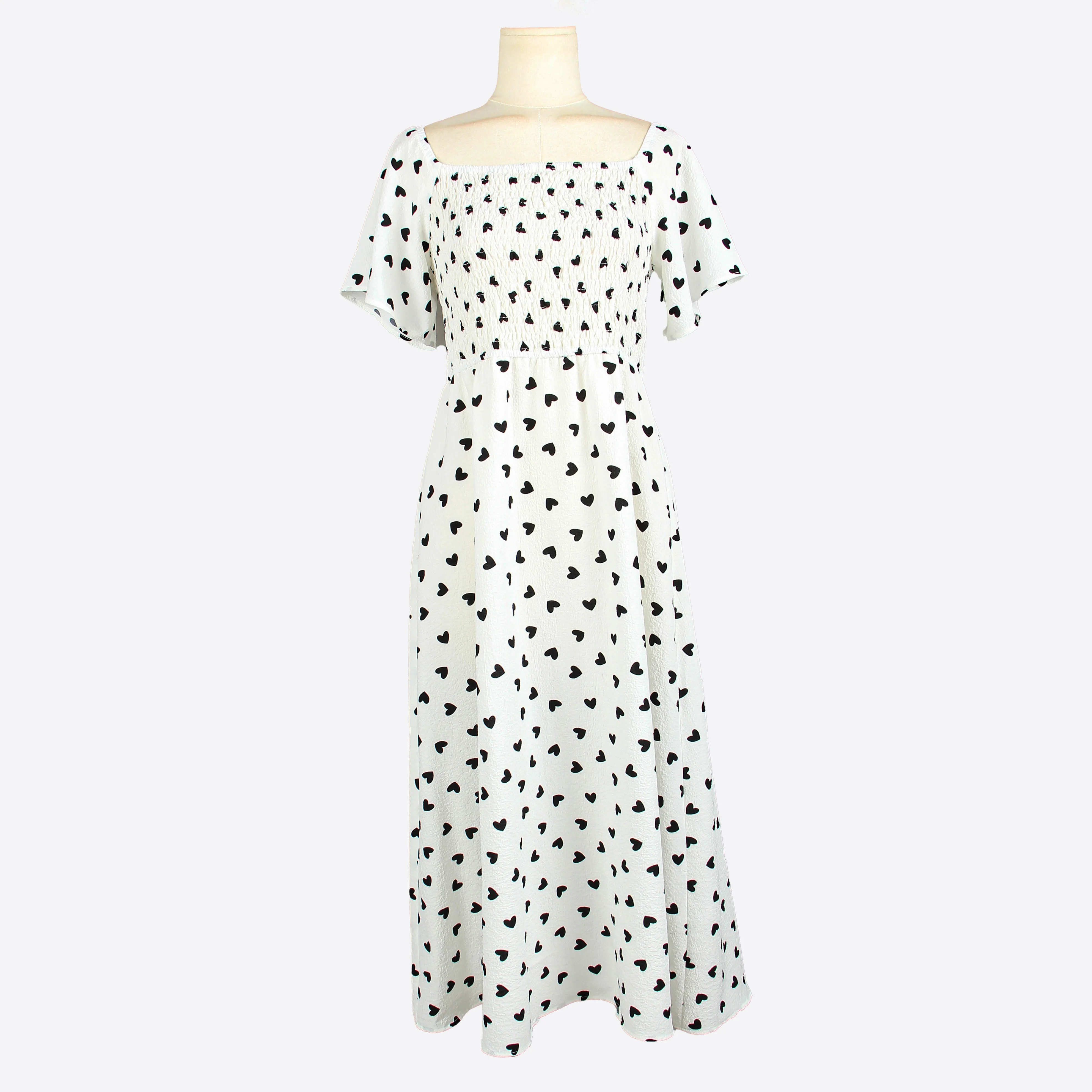 2021 Fashion Trendy Lovely Long Heart Printing Summer Dresses Custom Logo Women Slim Fit Casual White Dress