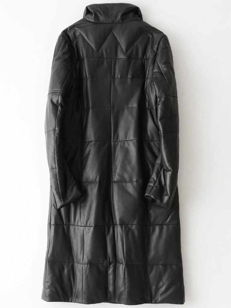 Coat Jacket Winter Real Leather Girl Female Long Coats Trench Jackets Genuine Sheep Leather Down Women Inside Black A69018 Woven