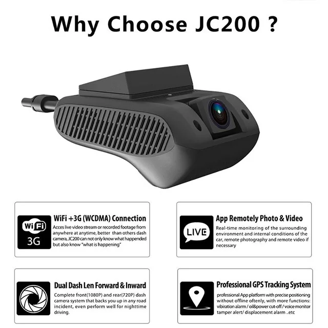 Concox JC200 Live streaming media 3G wifi 1080P car video dash cam