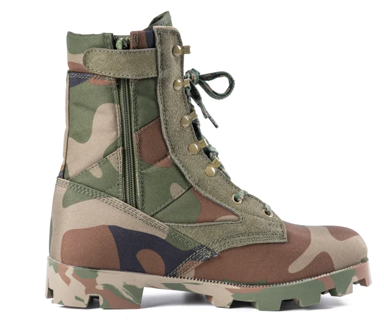 China Factory Supply Combat Military Hiking Tactical Camouflage Boots With Side Zipper