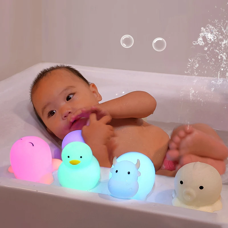 Уникальная популярная силиконовая красочная светящаяся игрушка для ванны 7 шт. детская Водонепроницаемая привлекательная креативная образовательная в форме